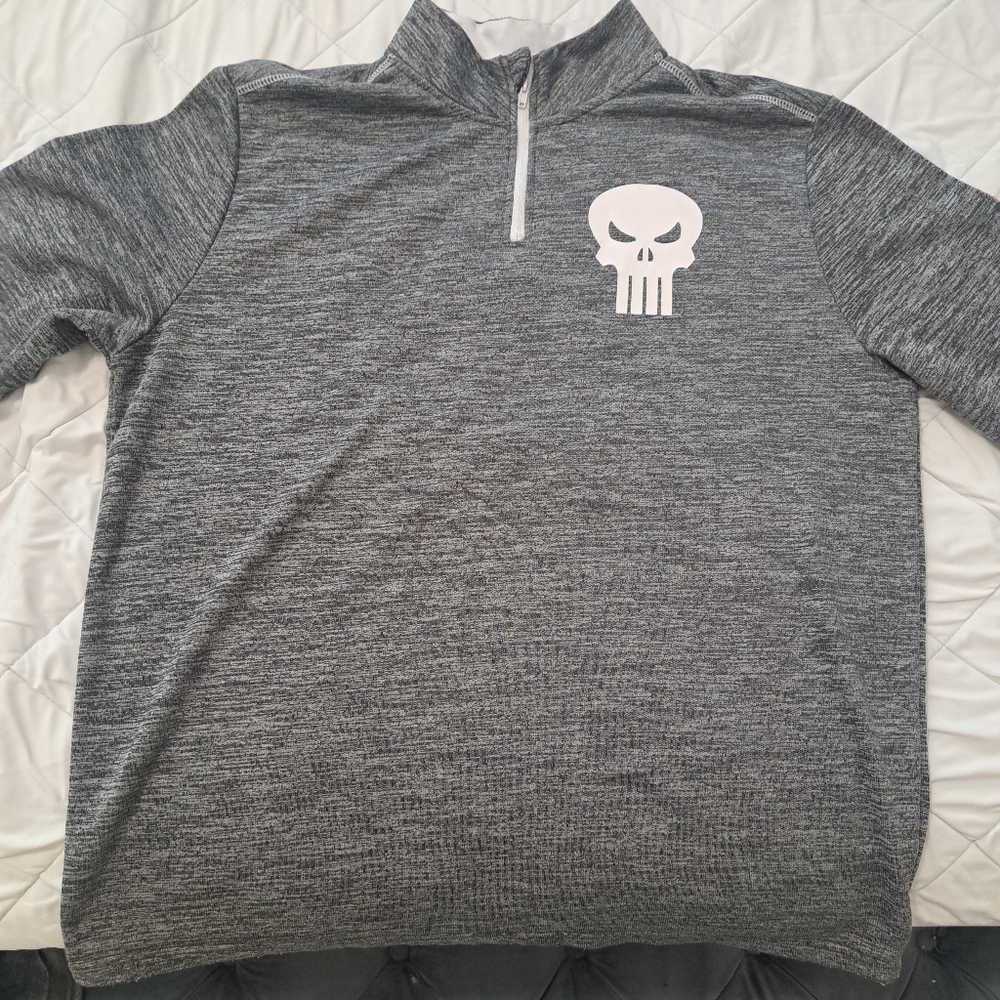 Marvel Gray Zip Up Sweater with Skull Logo